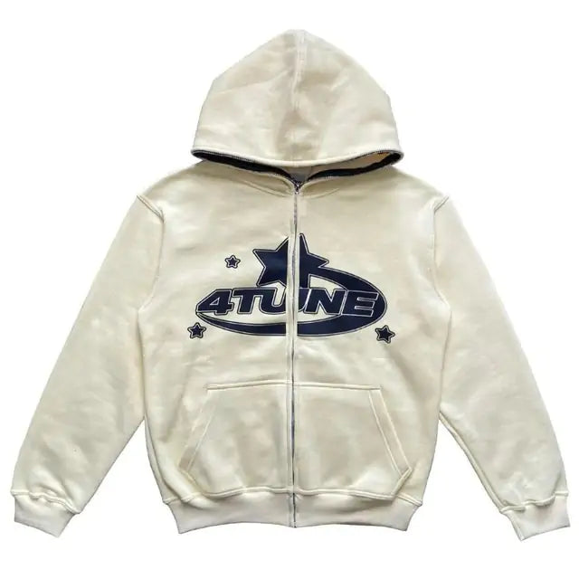 Buy ea01123-white Star Printed Zip Up Hoodies