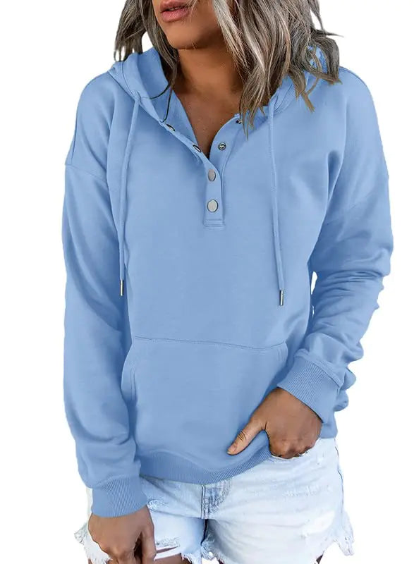 Buy sky-blue Dokotoo Women’s 2024 Button-Collar Hooded Pullover Sweatshirt