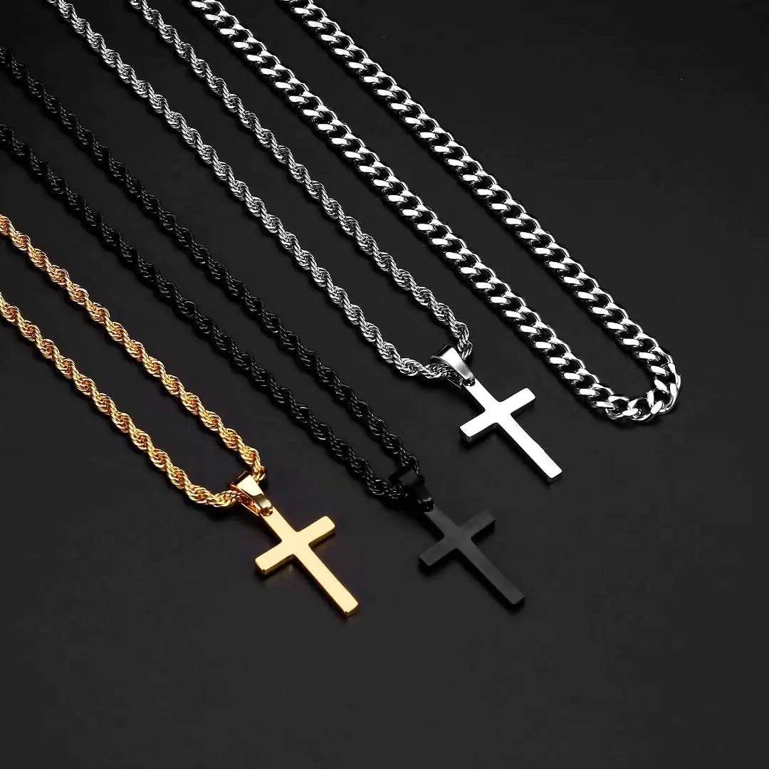 Men's Layered Stainless Steel Cross Necklace - 0