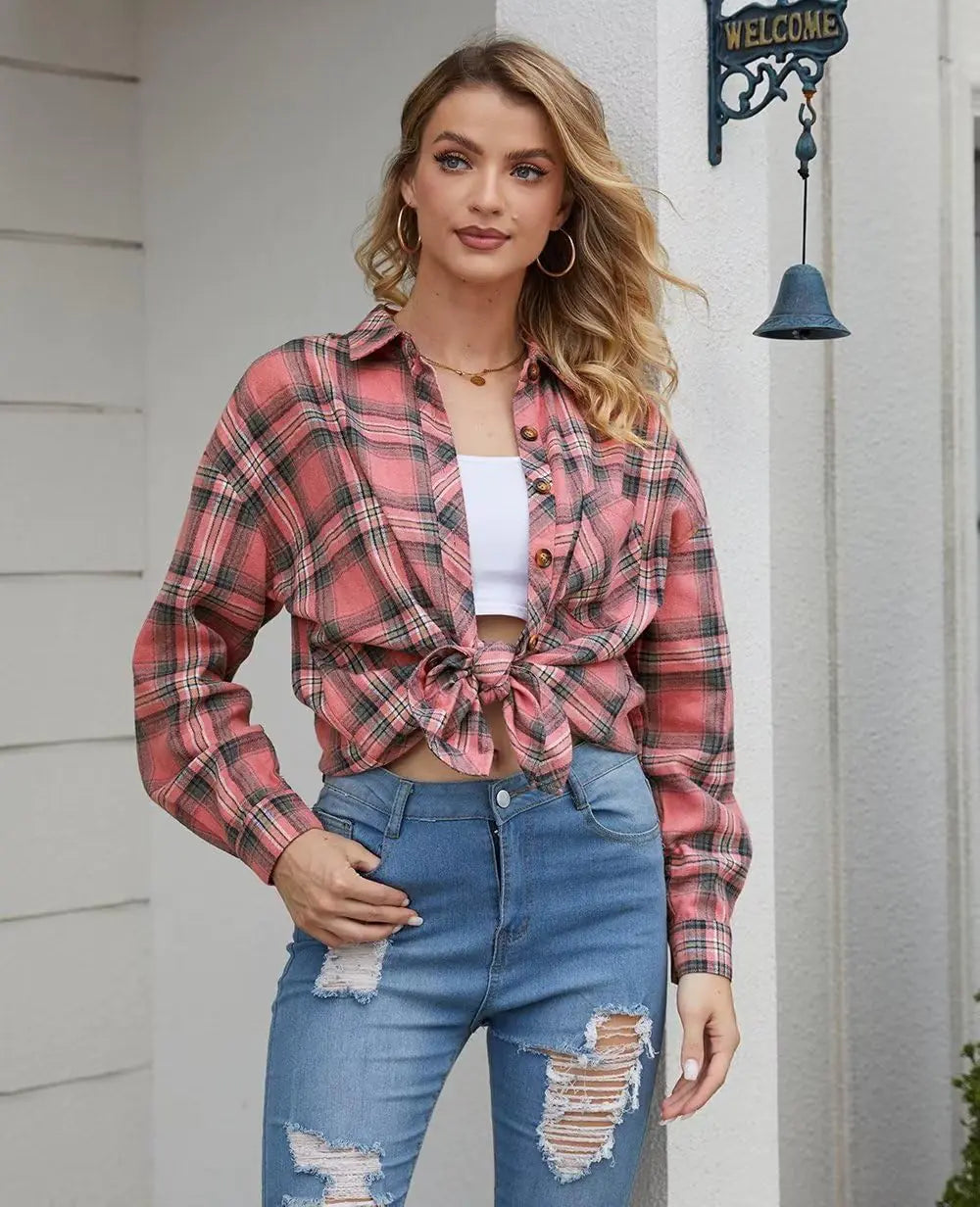 Womens Buffalo Plaid Flannel Button-Down Shirt - 0