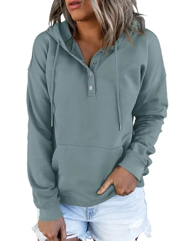 Buy gray-2 Dokotoo Women’s 2024 Button-Collar Hooded Pullover Sweatshirt