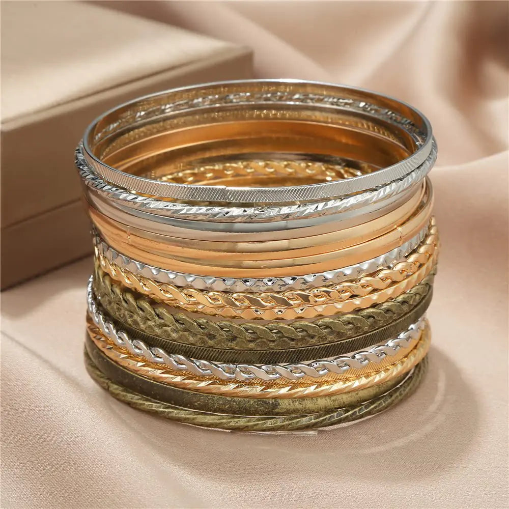 Gold Stackable Boho Bangle Bracelets Set