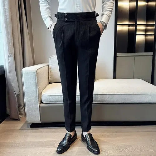 Buy black Men&#39;s High-Waist Waffle Business Casual Pants