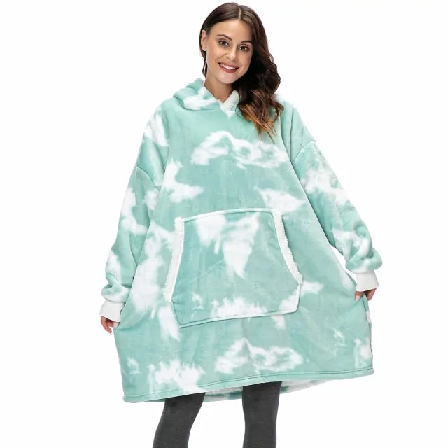 Buy tie-dye-green Women Oversized Warm Winter Hoodies