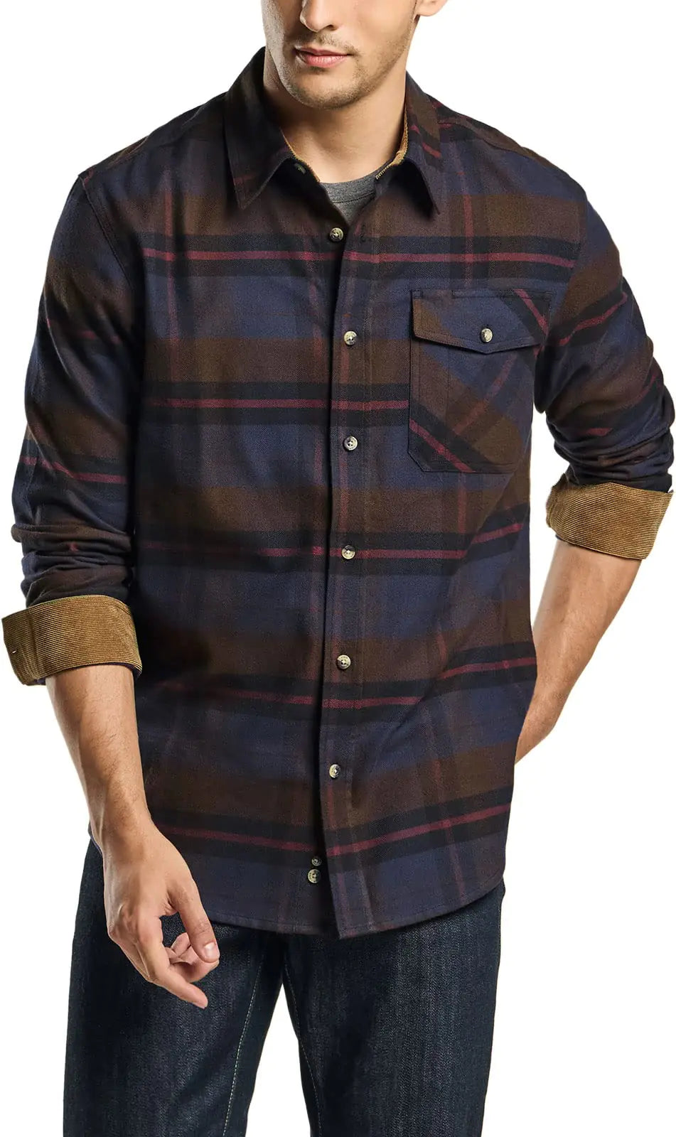 Buy plaid-woods-night CQR Men&#39;s Cotton Flannel Plaid Shirt