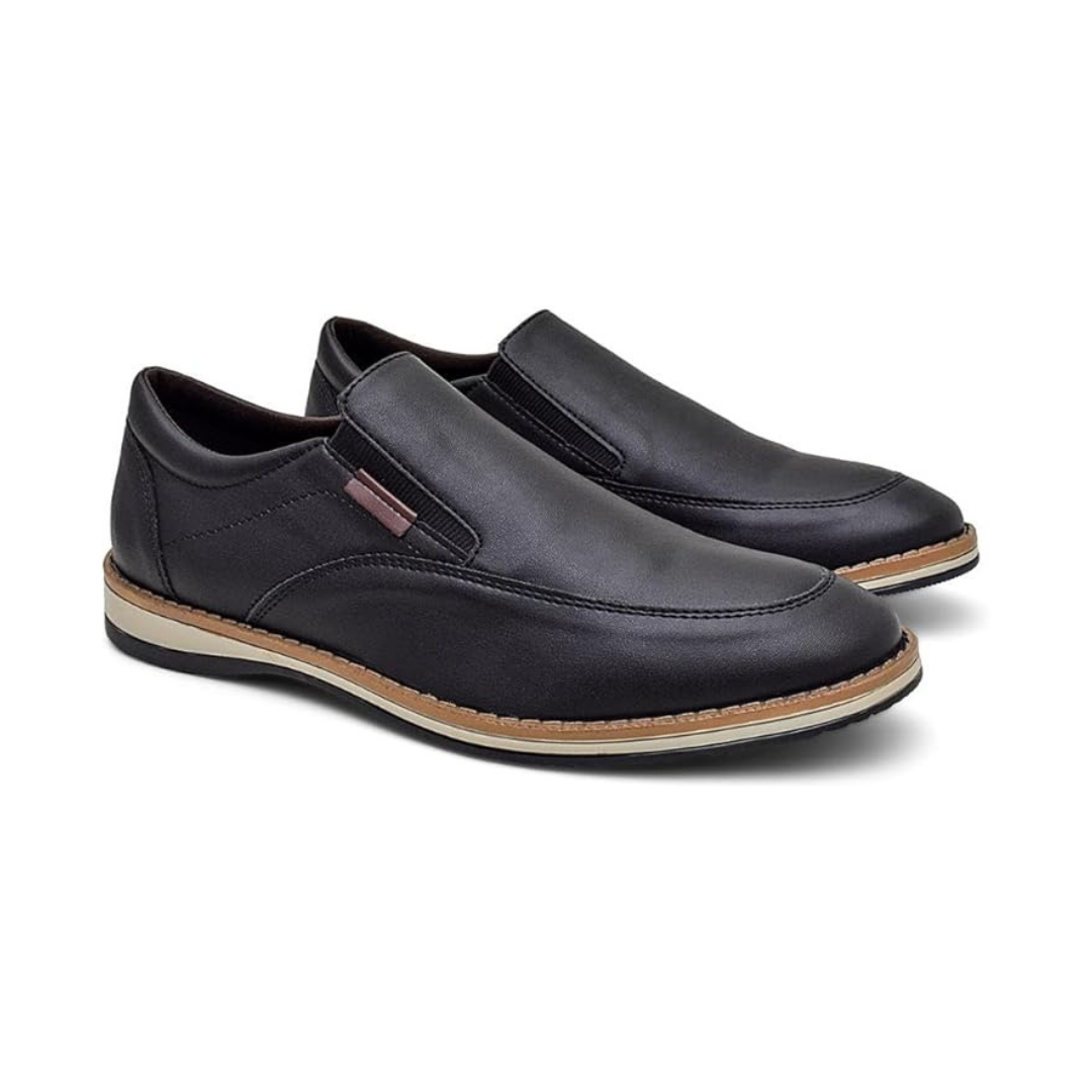 Sapato Masculino Slip On Preto em Couro Sintético