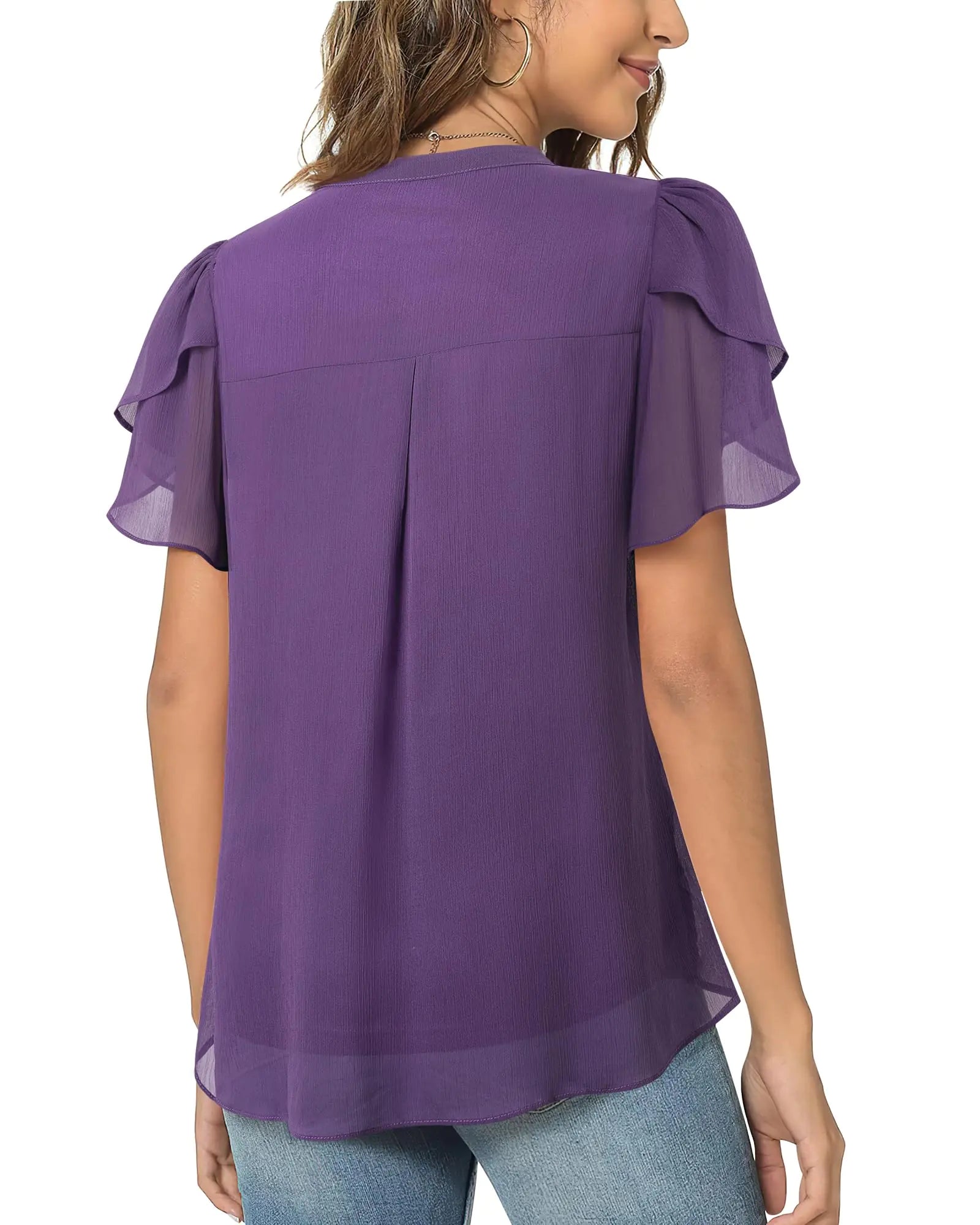 Women’s V-Neck Puff Sleeve Chiffon Blouse