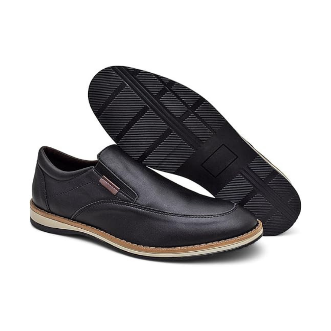 Sapato Masculino Slip On Preto em Couro Sintético