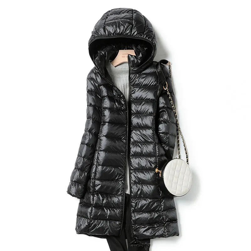 Buy black Plus Size Women&#39;s Mid-length Lightweight Down Jacket