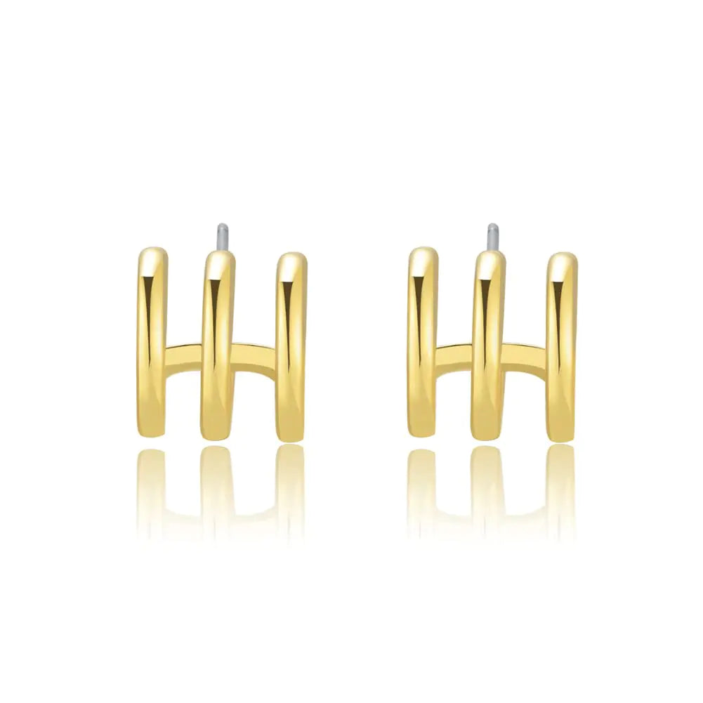 Obidos 14K Gold Plated Triple Huggie Illusion Stud Earrings | Double Huggie Hoop Earrings for One Hole | Gold Hoop Earrings for Women Triple Huggie Hoops - 0