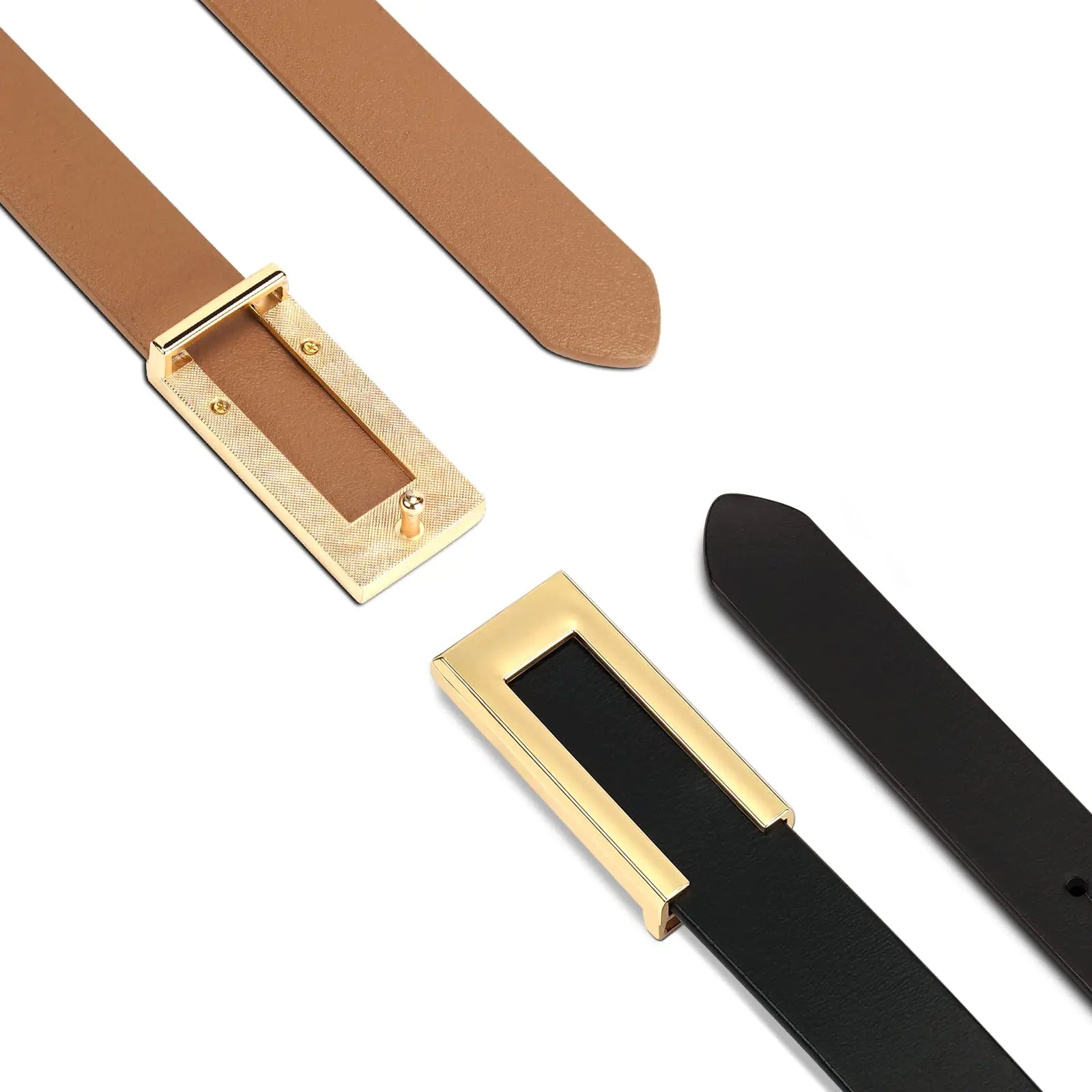 Womens Skinny Leather Waist Belt Gold Buckle