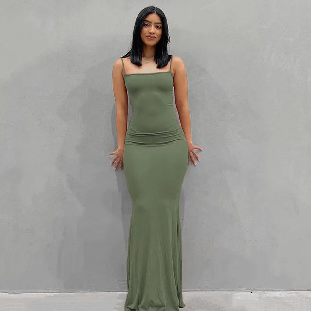 Buy green Satin Slip Backless Maxi Dress