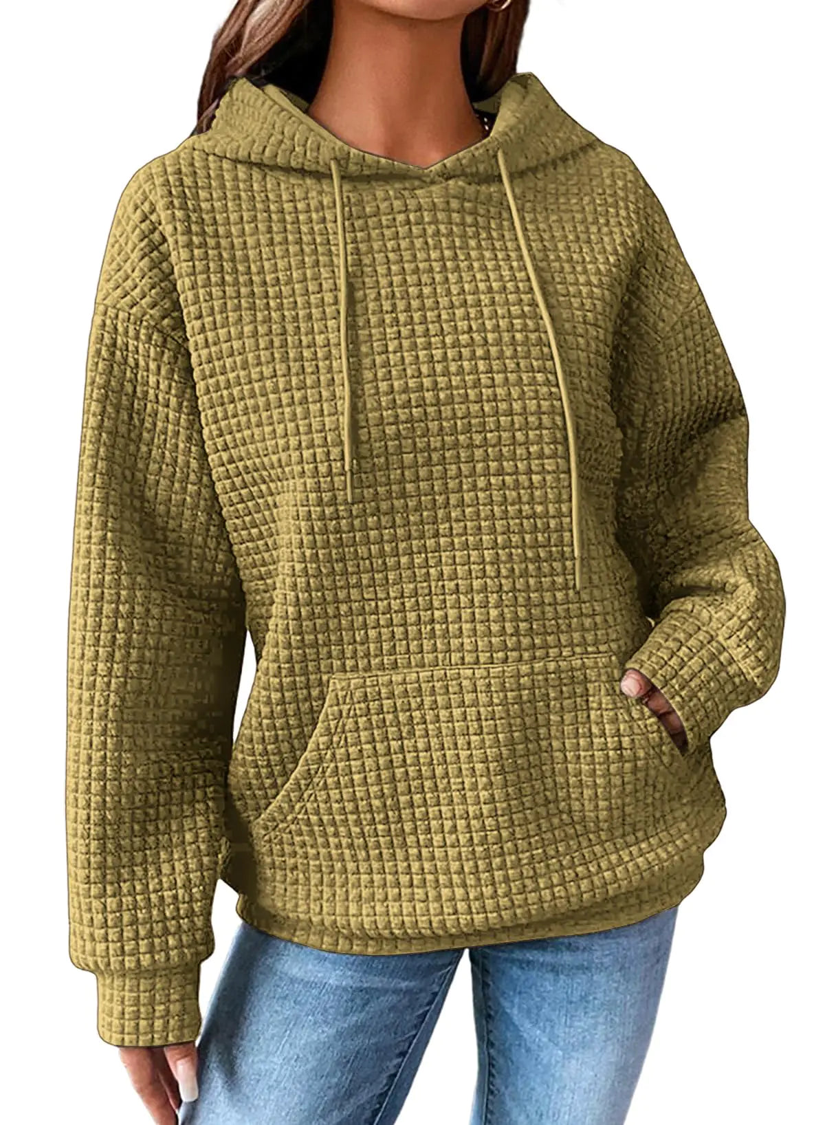 SHEWIN Women's Casual Waffle Pullover Hoodie