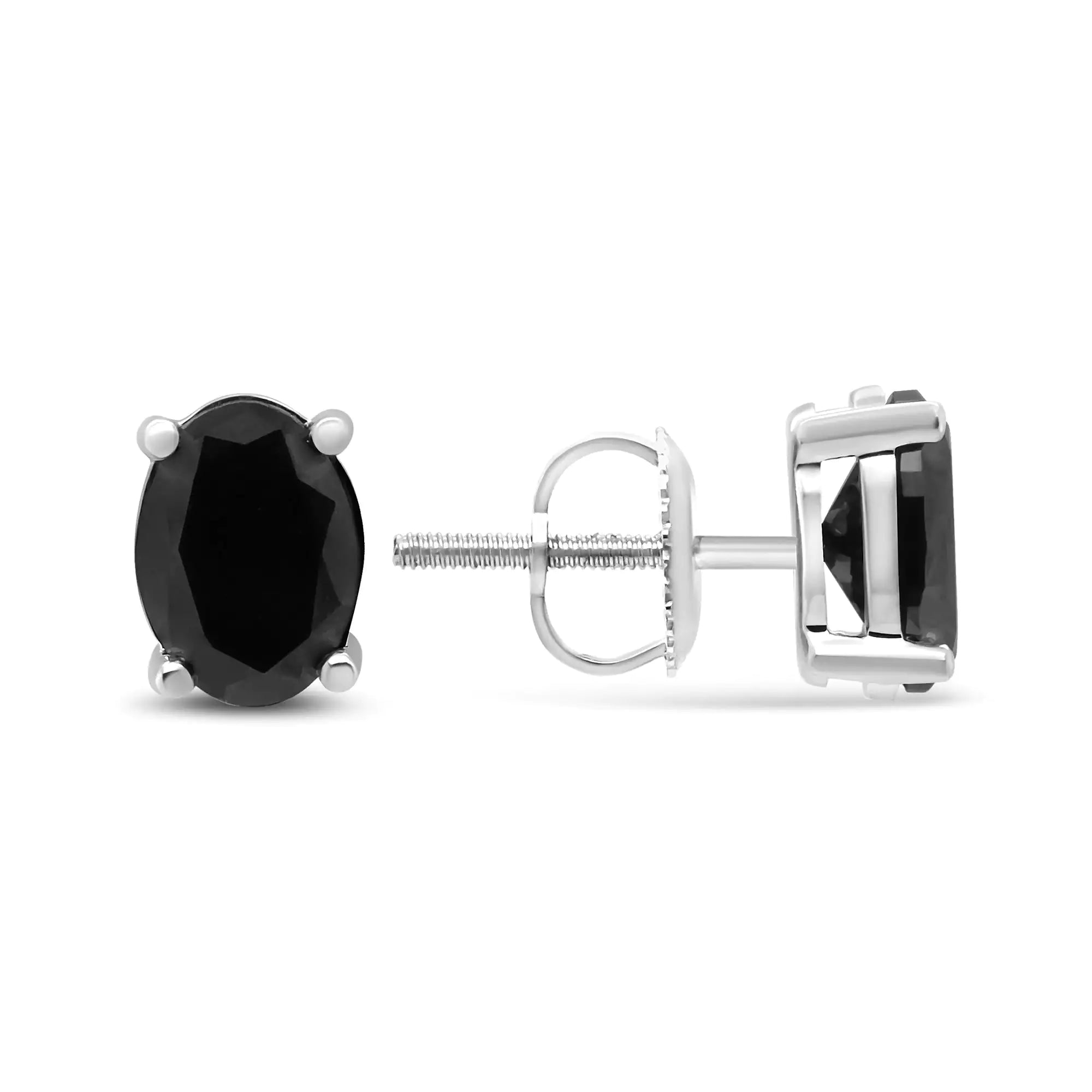 14k White Gold Classic 4-Prong Stud Earrings with Round Brilliant Cut Black Diamonds - 0