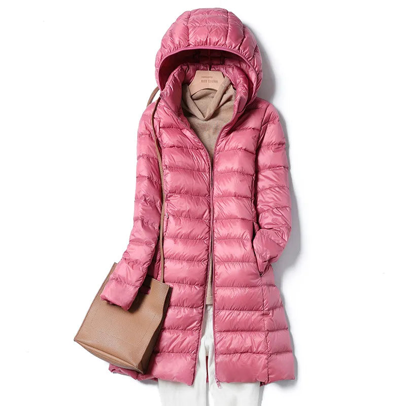 Buy pink Plus Size Women&#39;s Mid-length Lightweight Down Jacket