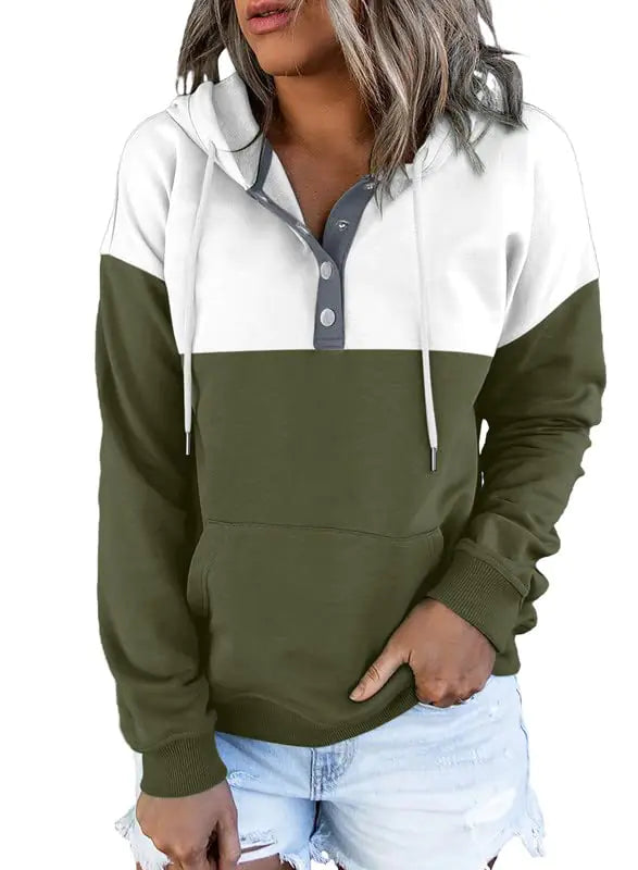 Buy x0-color-block-green Dokotoo Women’s 2024 Button-Collar Hooded Pullover Sweatshirt