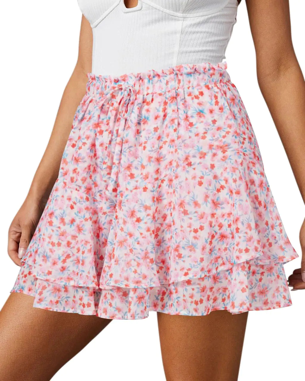 Women’s Boho Floral Ruffle Skorts Shorts