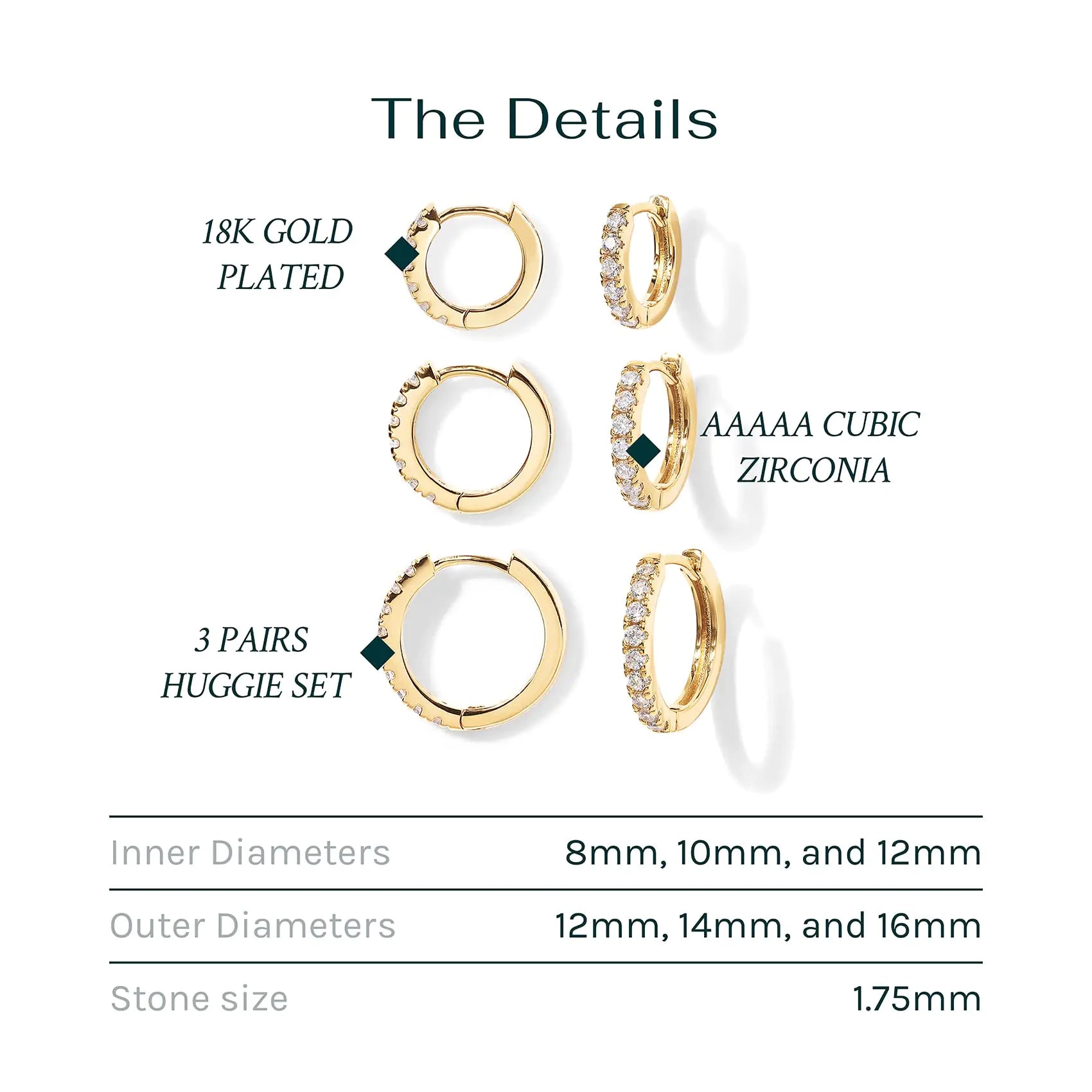 PAVOI 18K Gold Plated 925 Sterling Silver Post, 3 Pairs Small Gold Hoop Earrings Set | Mini Cartilage Helix Huggie Hoop Pack for Women Men 8mm 10mm 12mm White & Yellow Sets - 0