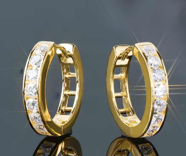 Buy yellow-gold IOGOU 2.5mm Moissanite Hoop Earrings – Classic D Color Sterling Silver Jewelry for Men and Women