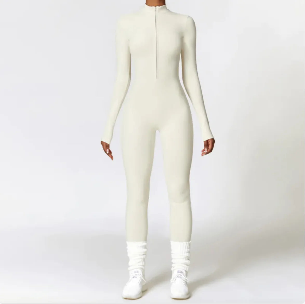 Buy cream-apricot Women&#39;s Warm Zipper Yoga Jumpsuit