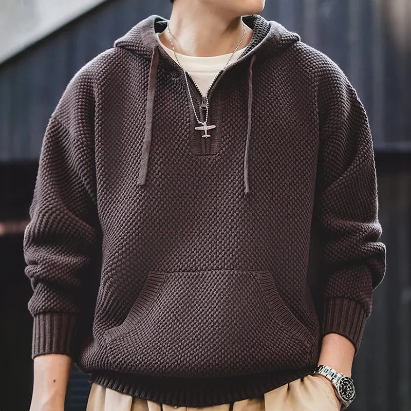 Casual Knit Half-Zip Hoodie Sweater