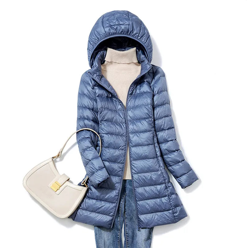 Buy blue Plus Size Women&#39;s Mid-length Lightweight Down Jacket