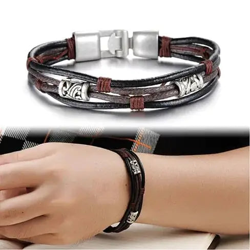 Buy silver-tone Gemini Twin Leather Bracelets with Antique Finish