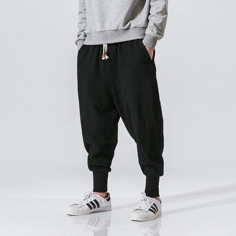 Buy black Cotton Linen Harem Pants for Men