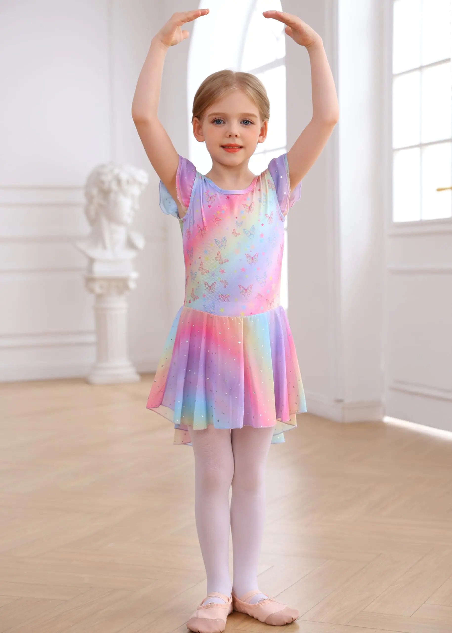 Ballet Leotard with Skirt Rainbow Butterfly