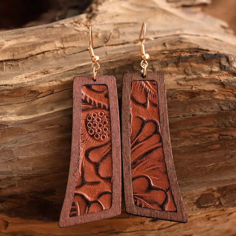 Geometrical Shape Wooden Dangle Earrings - 0