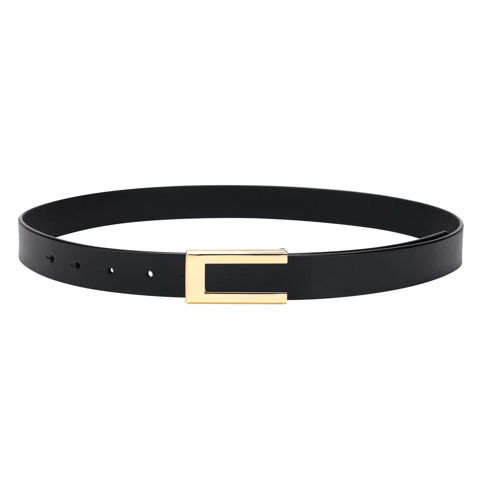 Womens Skinny Leather Waist Belt Gold Buckle - 0