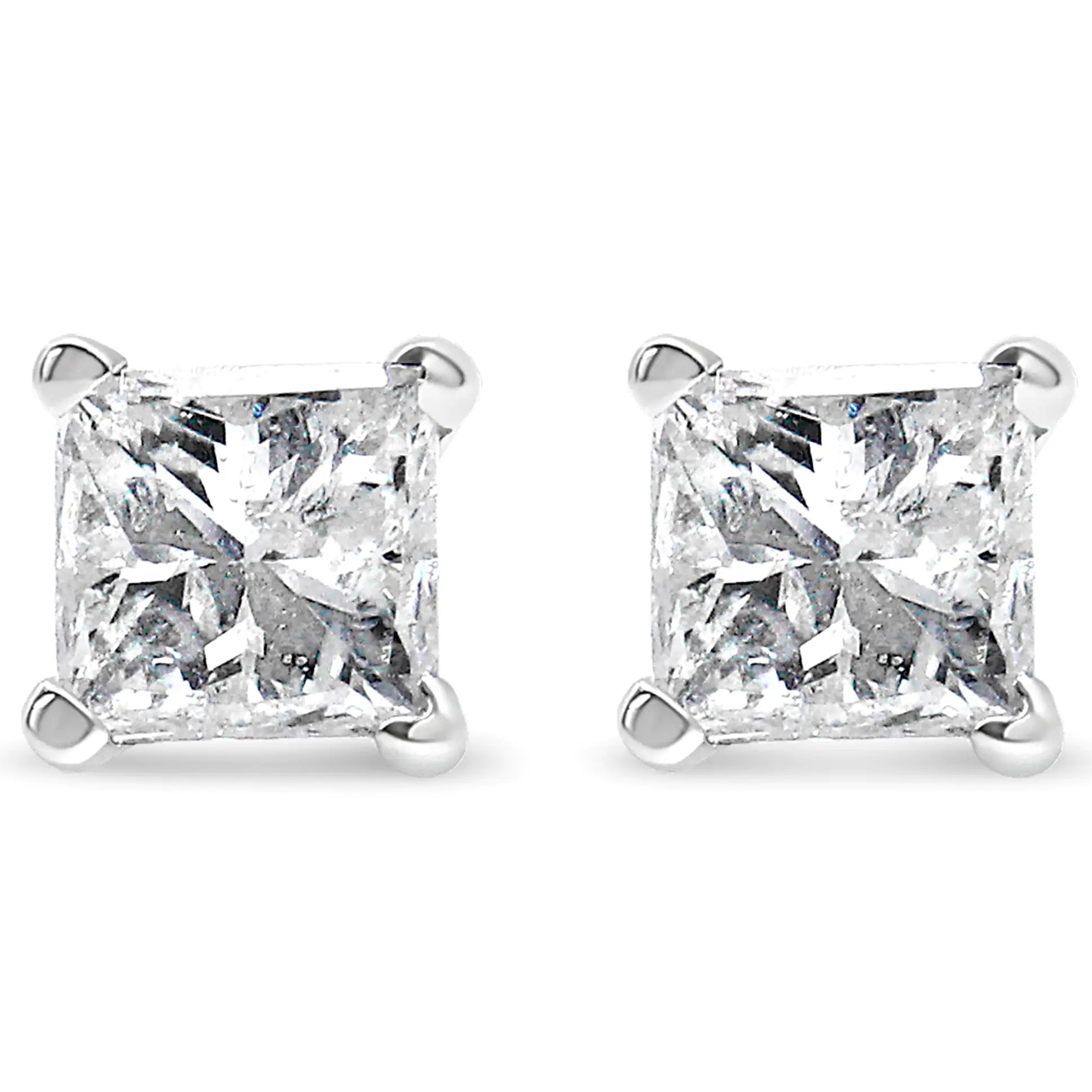 AGS Certified 14k White Gold Princess-Cut Solitaire Diamond Stud Earrings for Women