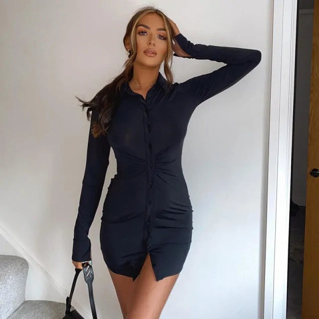 Buy black Women Ruched Shirt Dresses