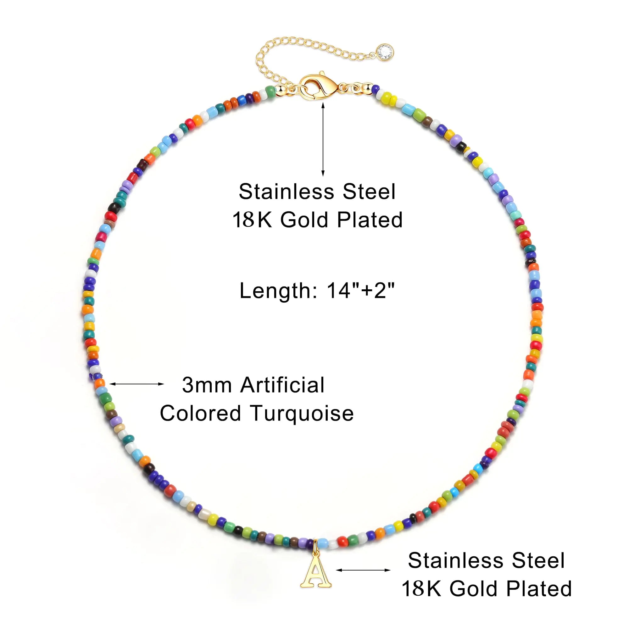 Yoosteel Colorful Beaded Initial Necklaces for Girls Women Gifts - Cute Beads Choker Necklace Bohemian Initial Necklace Jewelry for Girls Teen Girls Christmas Birthday Gifts for Girls Y Gold - 0