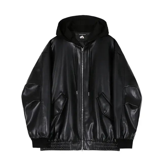 Buy black Men&#39;s Hooded Leather Jackets