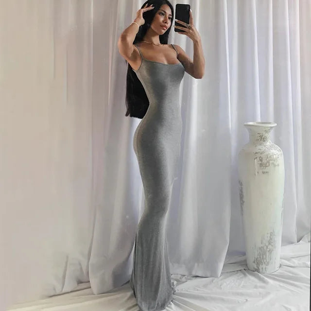 Buy gray Satin Slip Backless Maxi Dress