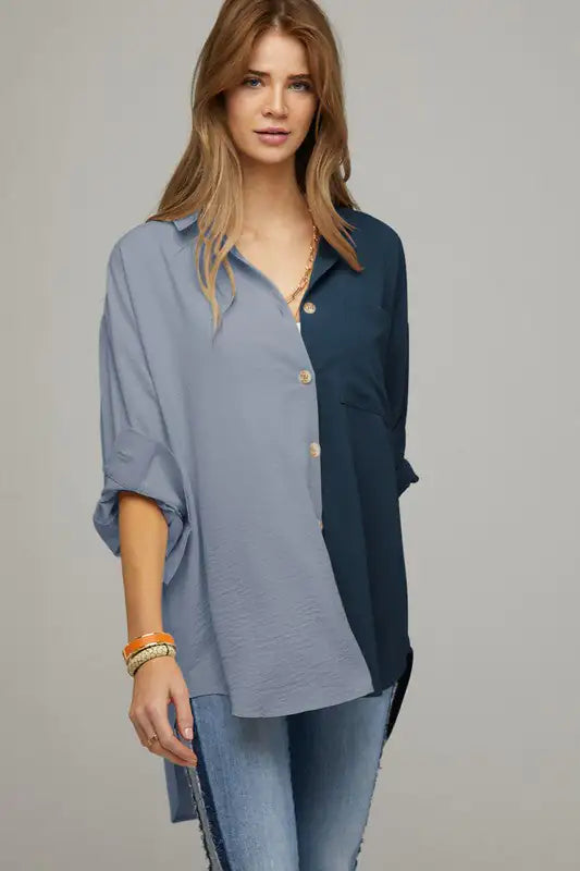 Buy l Two Color Button Down Shirt