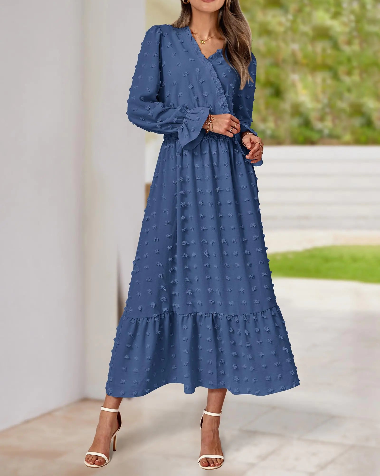 Women’s Boho Swiss Dots Maxi Dress