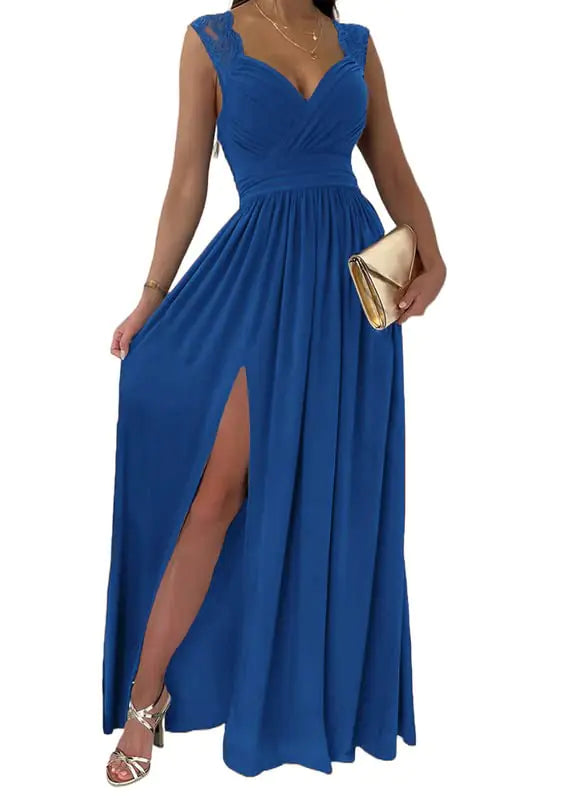 Women's V-Neck Ruched Bridesmaid Maxi Dress