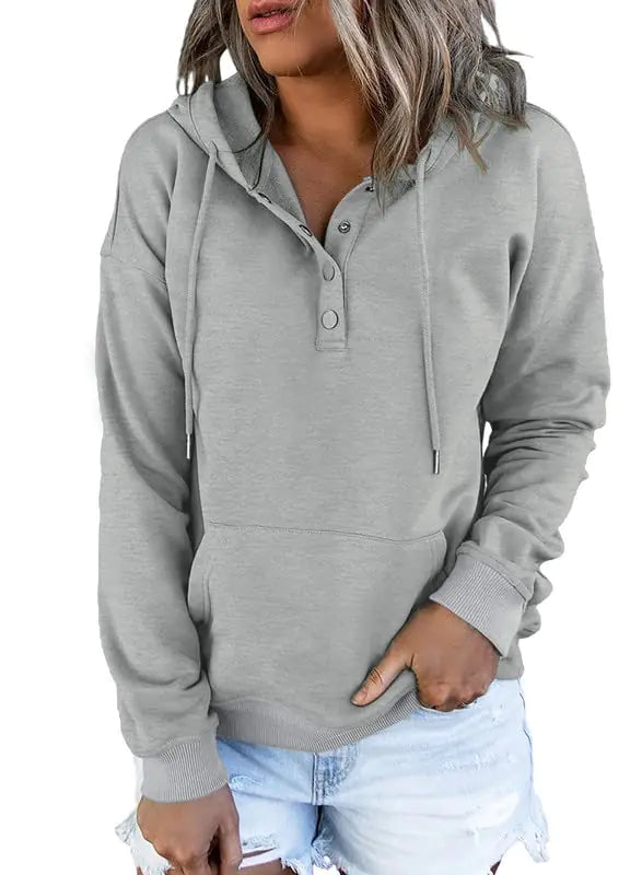 Buy gray-3 Dokotoo Women’s 2024 Button-Collar Hooded Pullover Sweatshirt