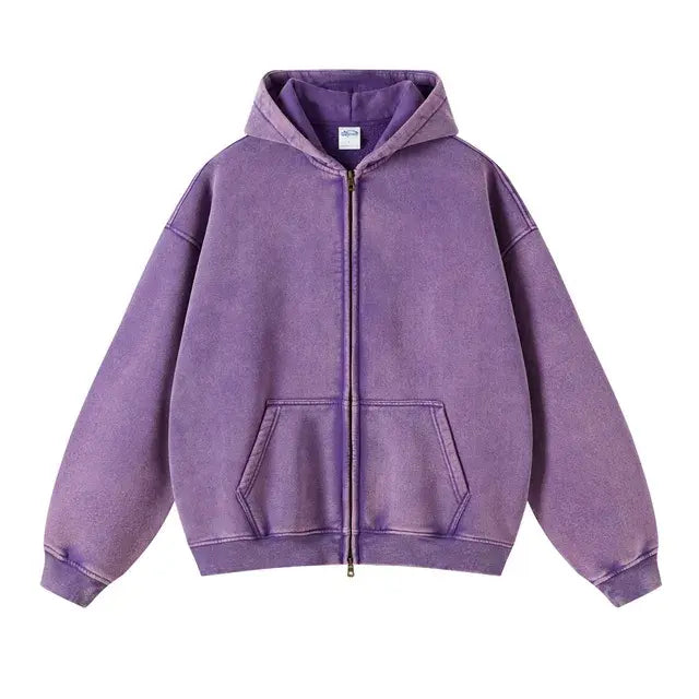 Buy purple Fleece Zippered Batik Hoodies