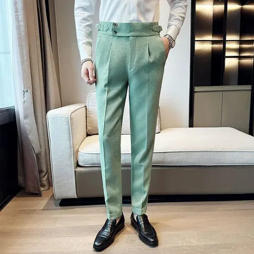 Buy light-green Men&#39;s High-Waist Waffle Business Casual Pants