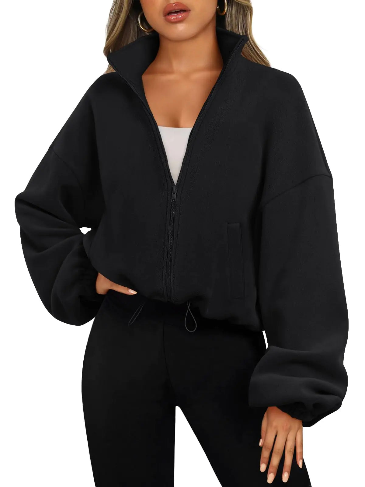 Buy black AUTOMET Women’s Zip-Up Sherpa Hoodie