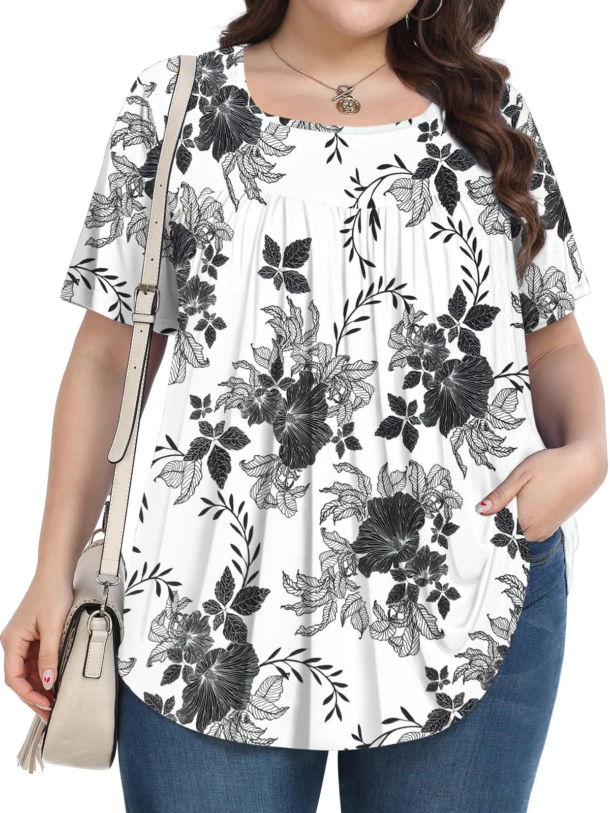 Plus Size Summer Blouse White Floral