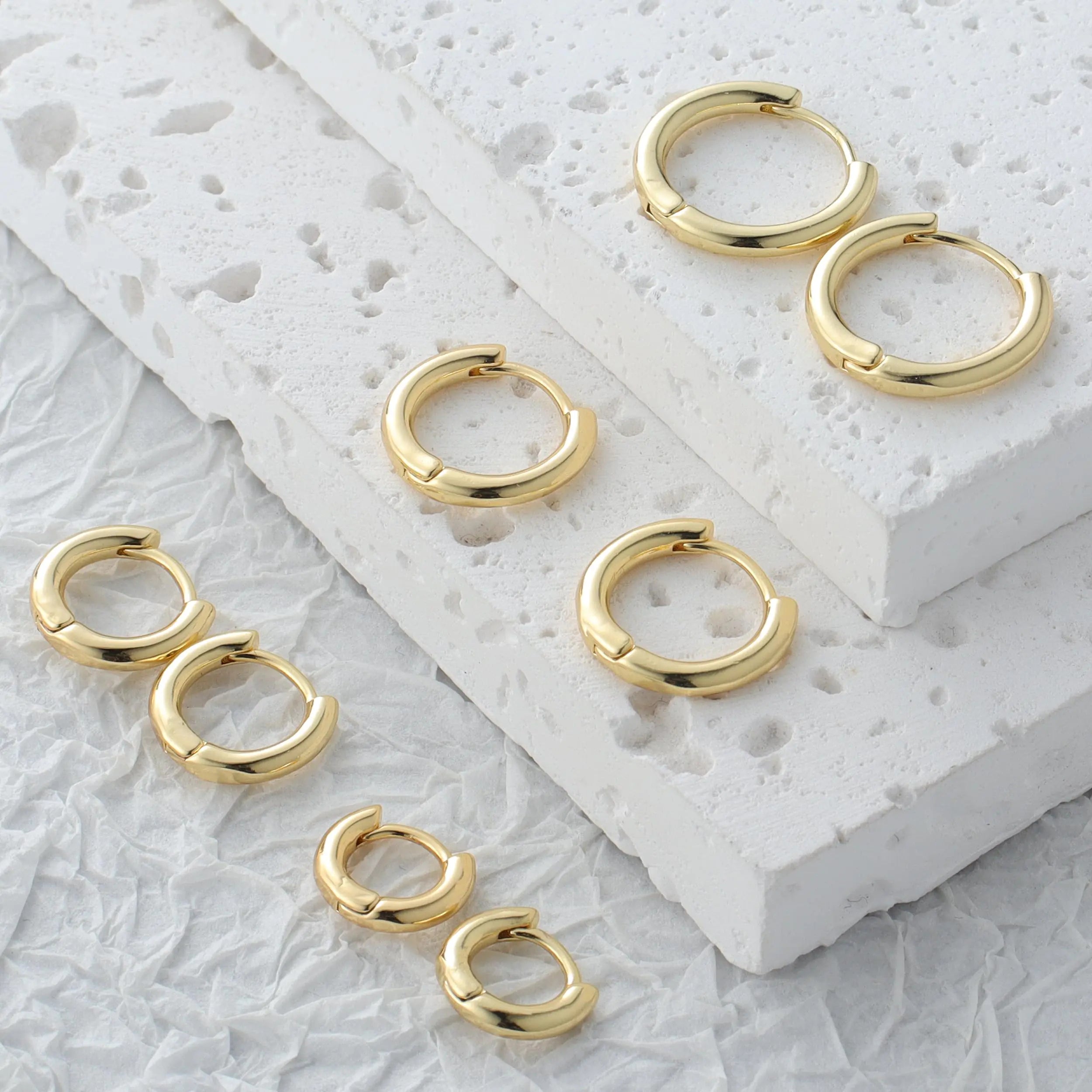 Small Gold Hoop Huggie Earrings Set for Women Non Tarnish 14K Gold Plated Lightweight Cartilage Earring Pack for Multiple Piercings for Sensitive Ears A:Gold-6mm+8mm+10mm+12mm+14mm