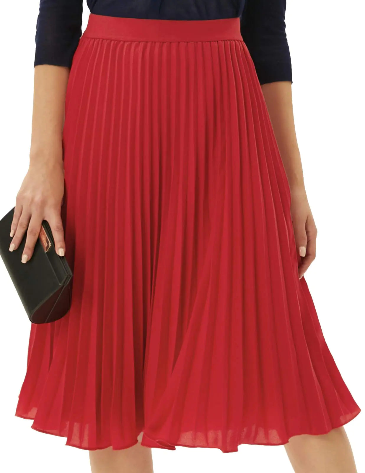 Women’s High Elastic Waist Pleated Midi Skirt - 0