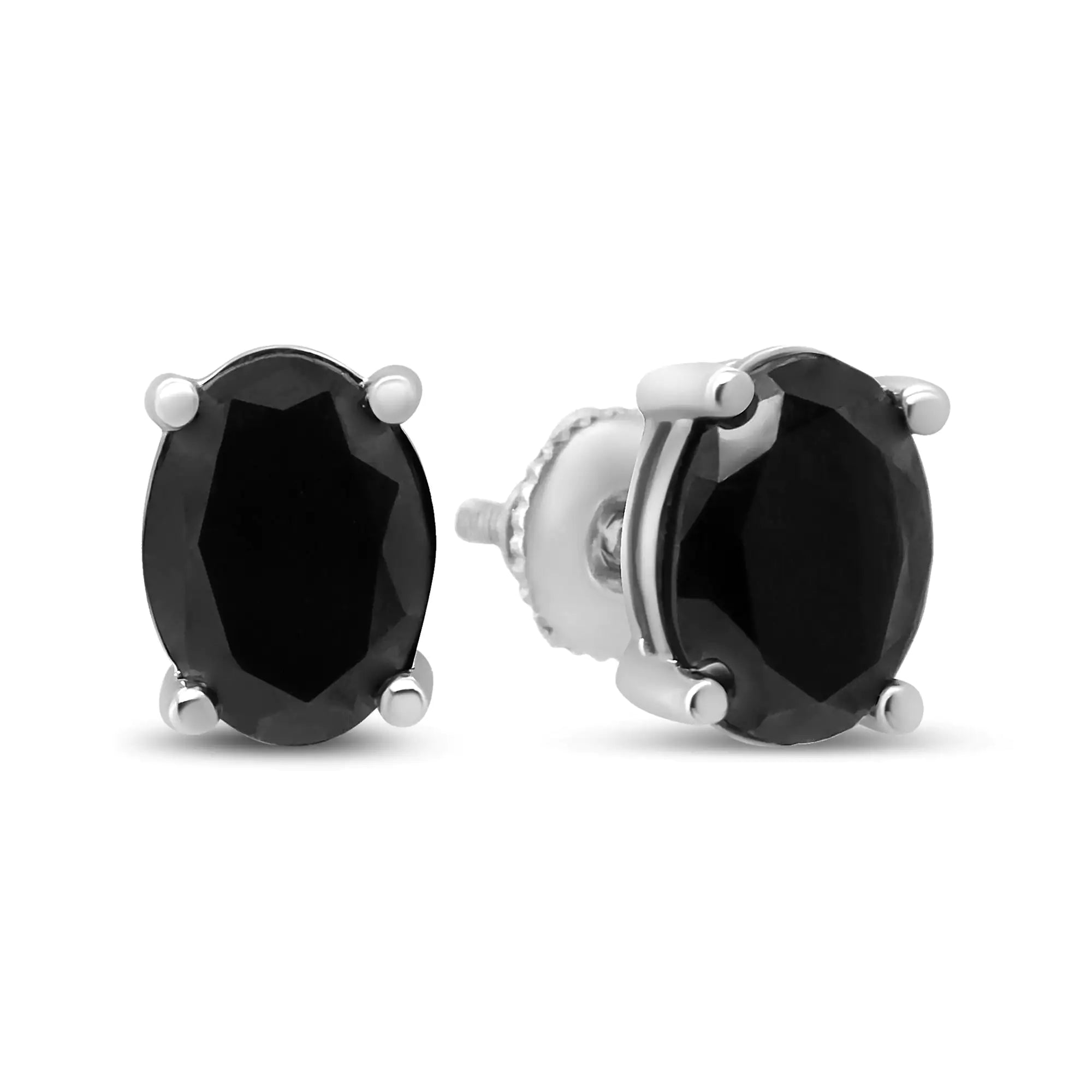 14k White Gold Classic 4-Prong Stud Earrings with Round Brilliant Cut Black Diamonds