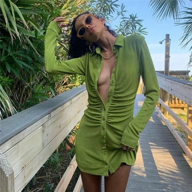 Buy green Women Ruched Shirt Dresses