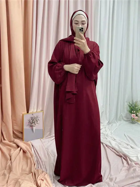 Buy burgundy-jilbab Hooded Abaya Long Dresses Women