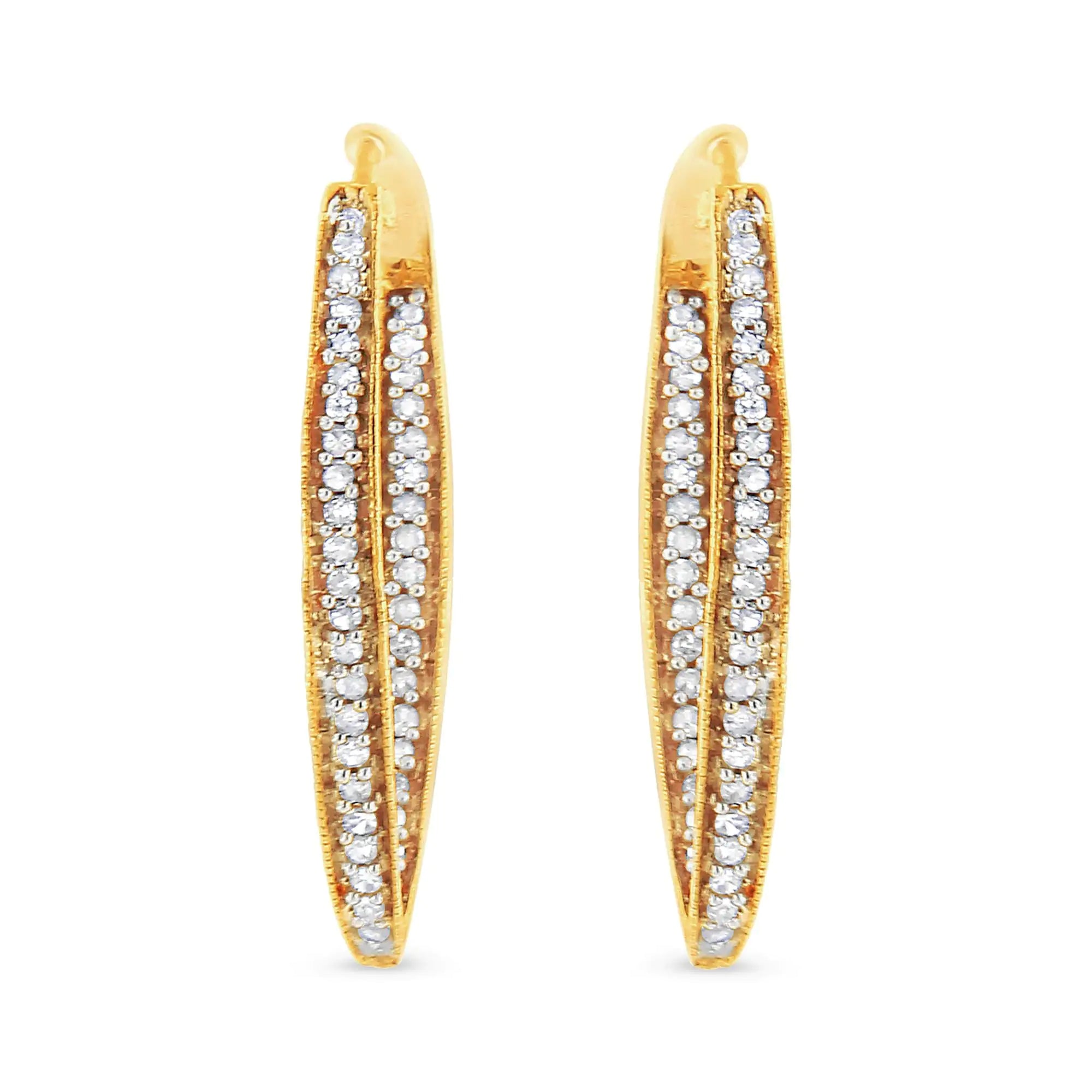 14K Yellow Gold 1/2 Cttw Diamond Inside Out Hoop Earrings for Women (I-J Color, I2-I3 Clarity) - 0